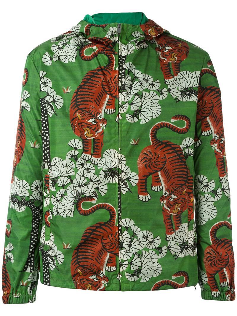 Gucci Synthetic Bengal Print Hooded Jacket in Green for Men | Lyst Canada