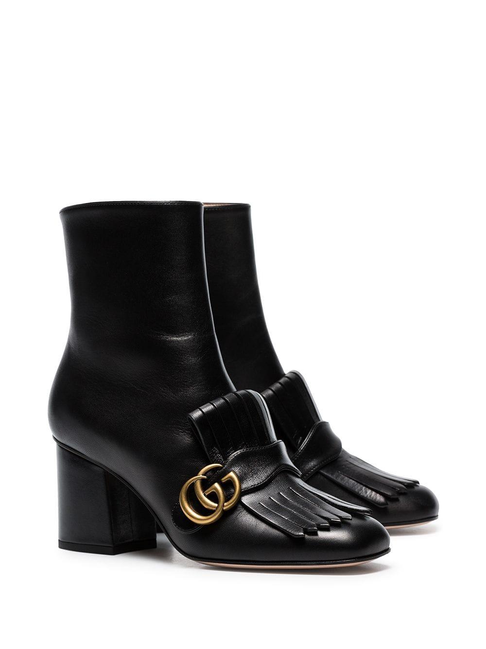 Gucci GG Marmont Kiltie Fringe Leather Booties Lyst