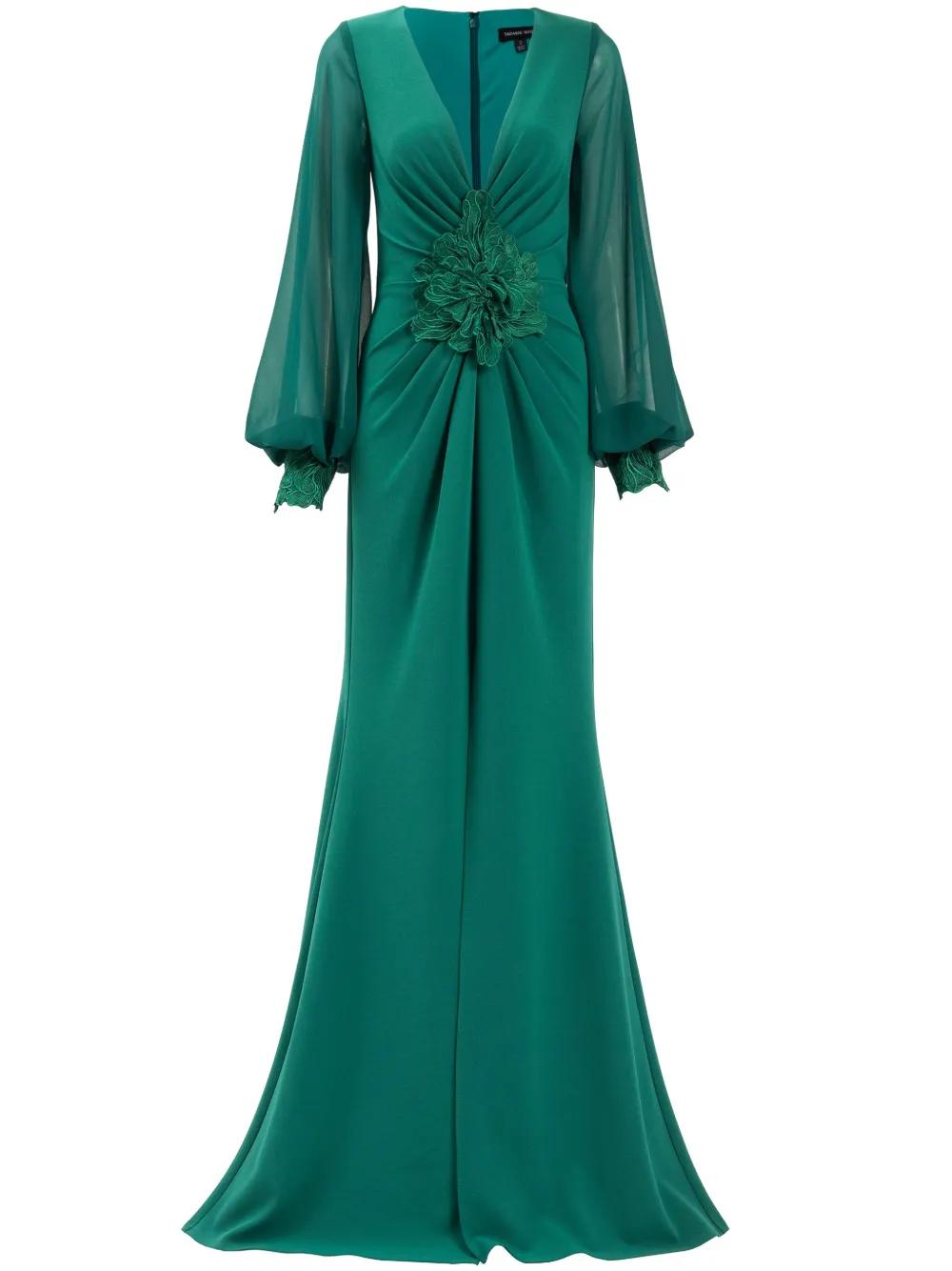 green emerald velvet dress Tadashi Shoji BTZ22223M