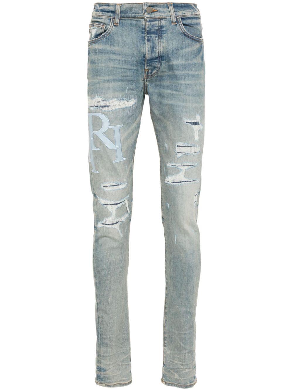 Amiri メンズ ブルー ロゴ スキニージーンズ ジーンズ