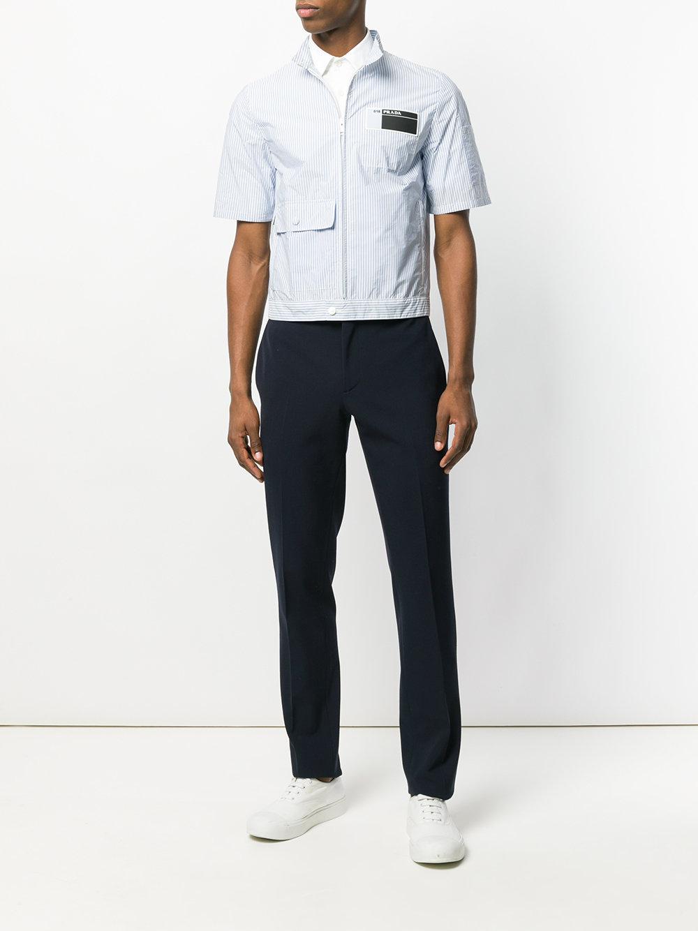 Prada Synthetic Striped Zipped Shirt in White for Men | Lyst