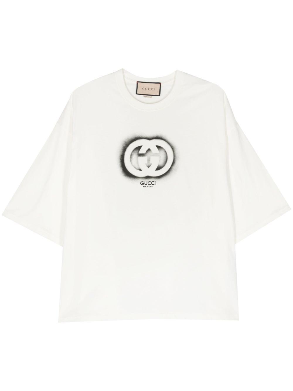 Gucci Brand-print Boxy-fit Cotton-jersey T-shirt in White Gucci Brand-print Boxy-fit Cotton-jersey T-shirt in White