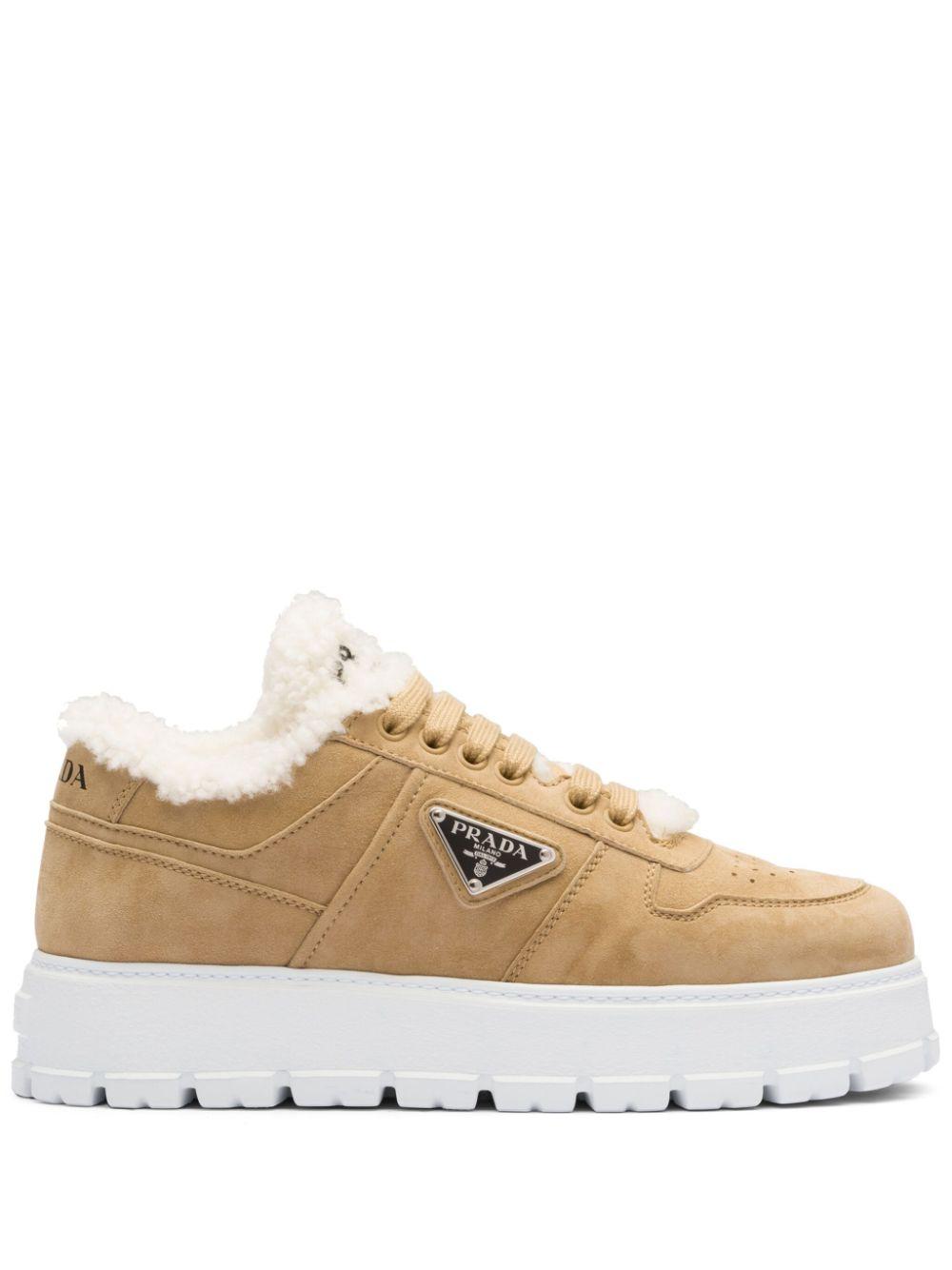 Prada Suede Shearling Sneakers in Natural Lyst UK