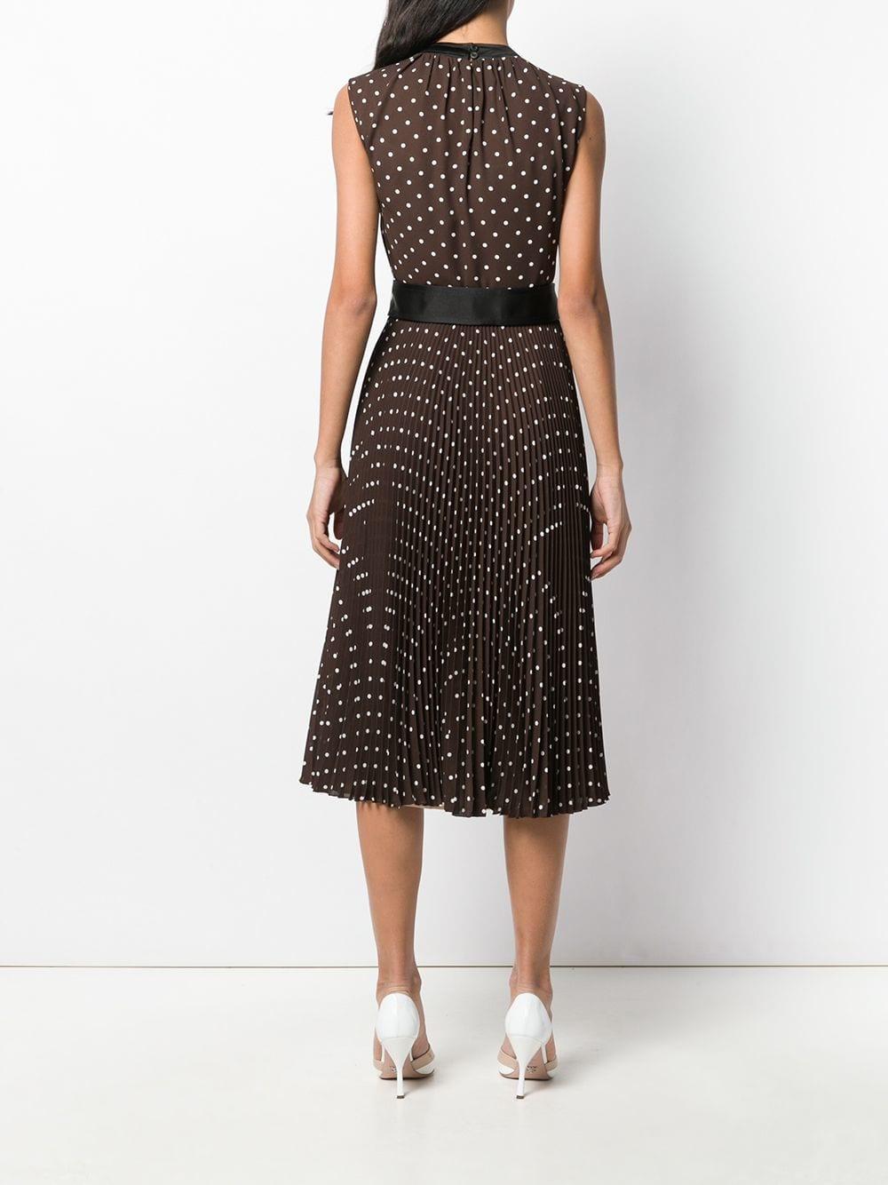 Prada Polka Dot Pleated Dress in Brown - Lyst