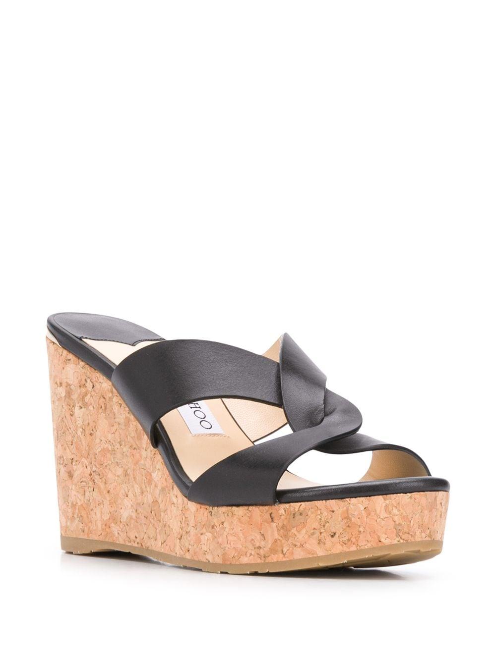Jimmy Choo Leather Atia 100mm Wedge Sandals in Black - Lyst