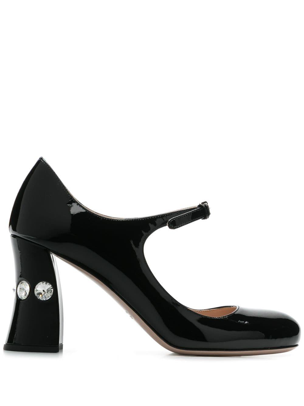 Miu Miu Crystal Heel Mary Jane Pumps in Black | Lyst