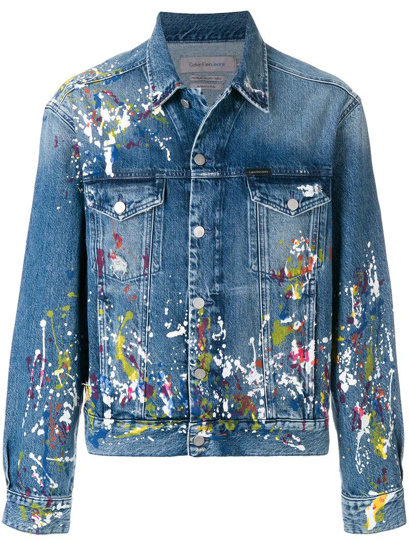 Calvin Klein Paint Splatter Denim Jacket in Blue for Men - Lyst