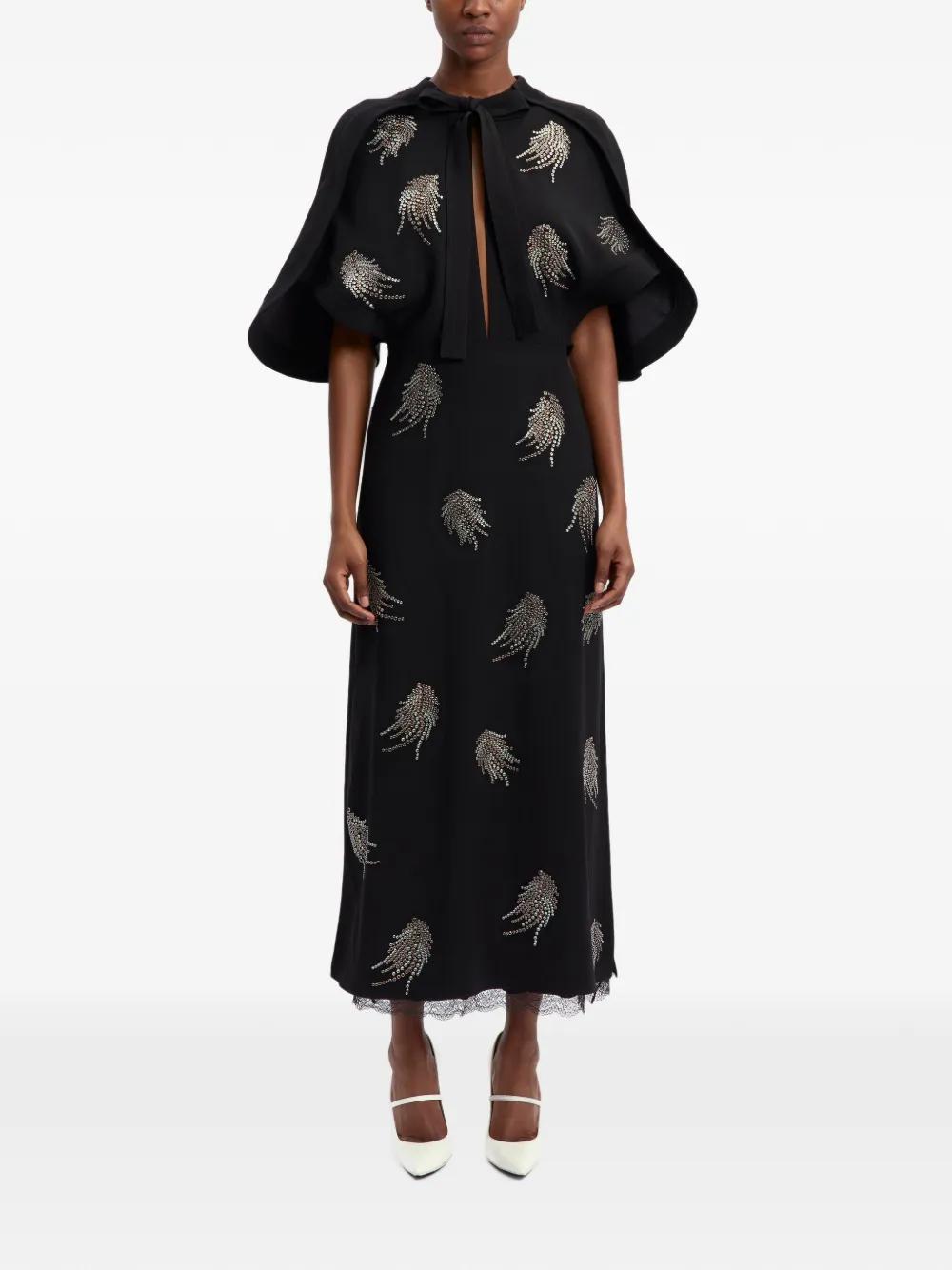 16arlington black feather dress 16Arlington Ade Midi Dress in Crepe