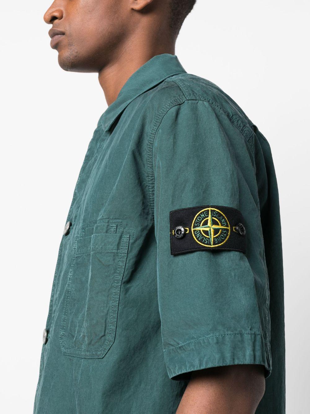 Stone Island Logo-patch Short-sleeve Overshirt in Green for Men | Lyst