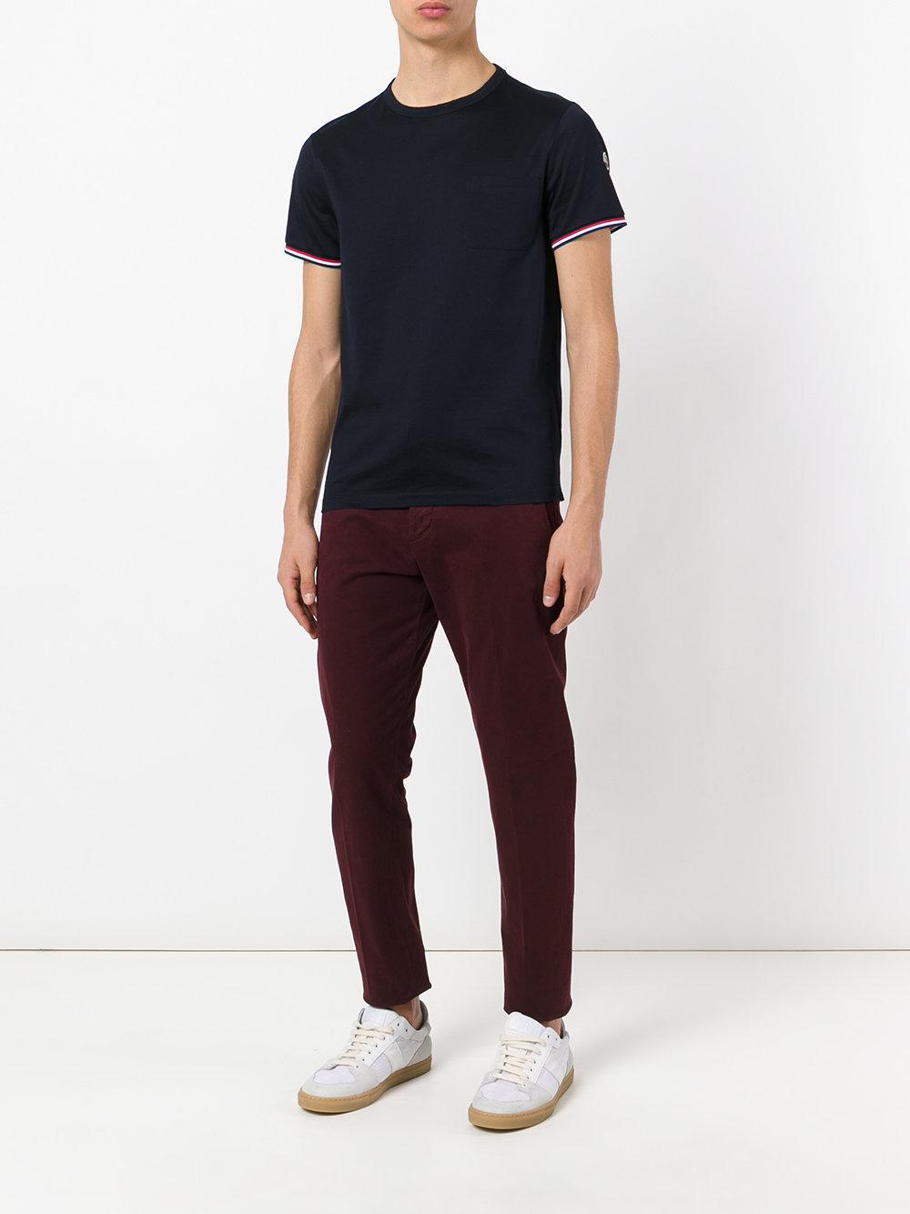 Moncler Cotton Tri-colour Striped Trim T-shirt in Blue for Men - Lyst