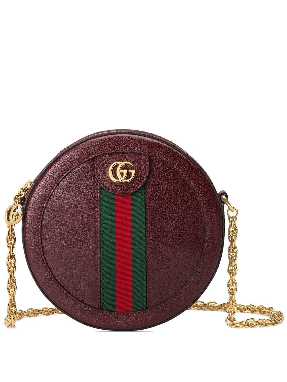 Gucci Leather Ophidia Mini Round Shoulder Bag in Bordeaux (Red) - Lyst