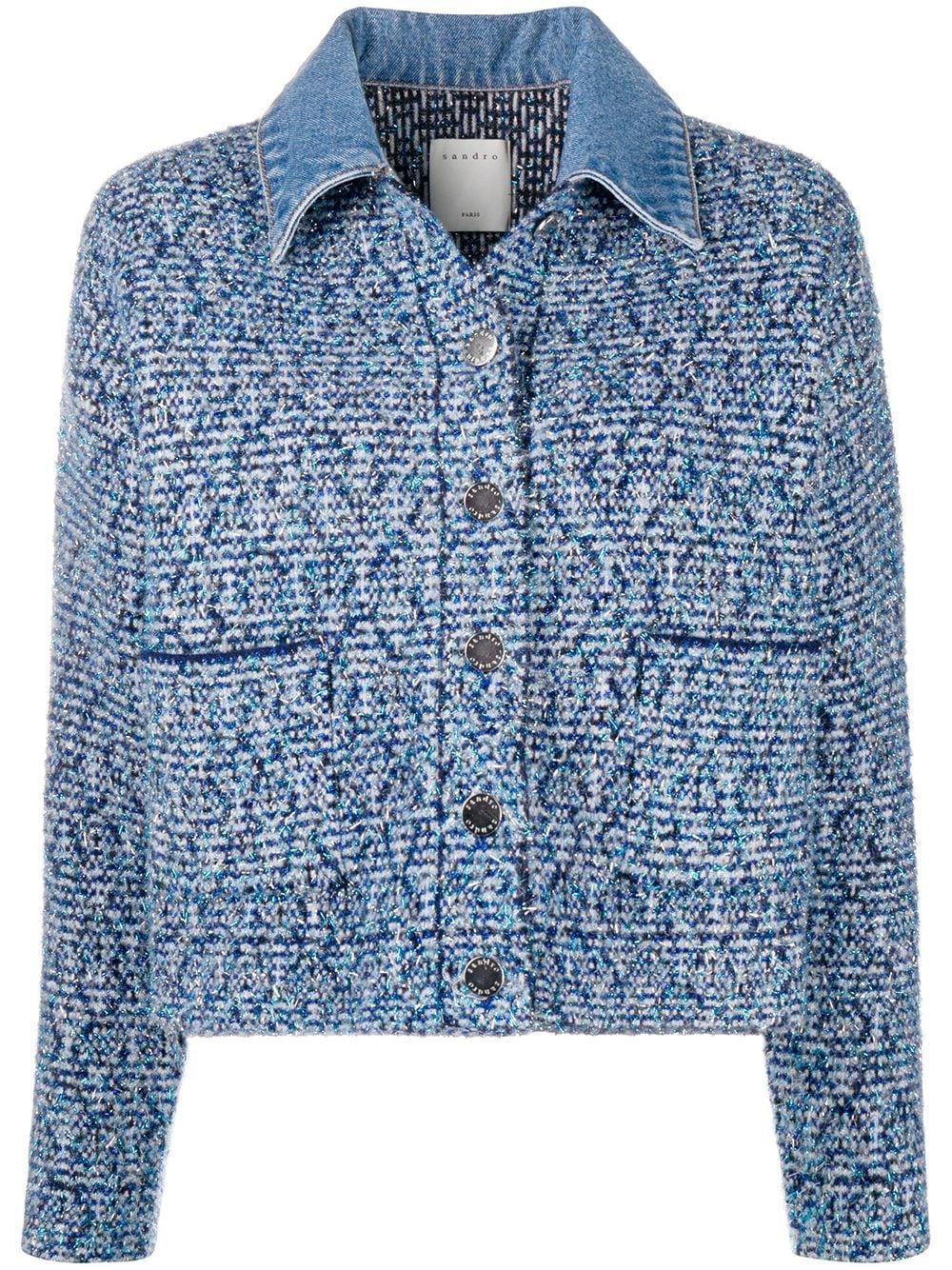 Veste en tweed à col en jean Sandro en coloris Bleu | Lyst