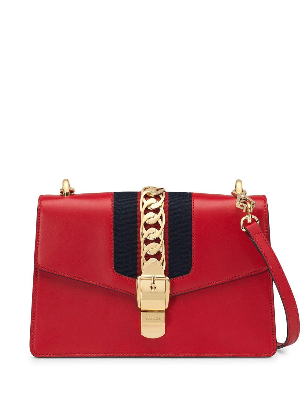Gucci Leather Sylvie Small Shoulder Bag in Red | Lyst