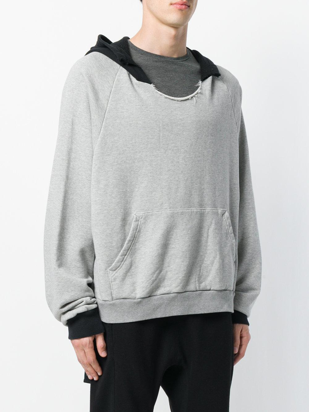 Yeezy Distressed Cut-neck Hoodie in Gray | Lyst