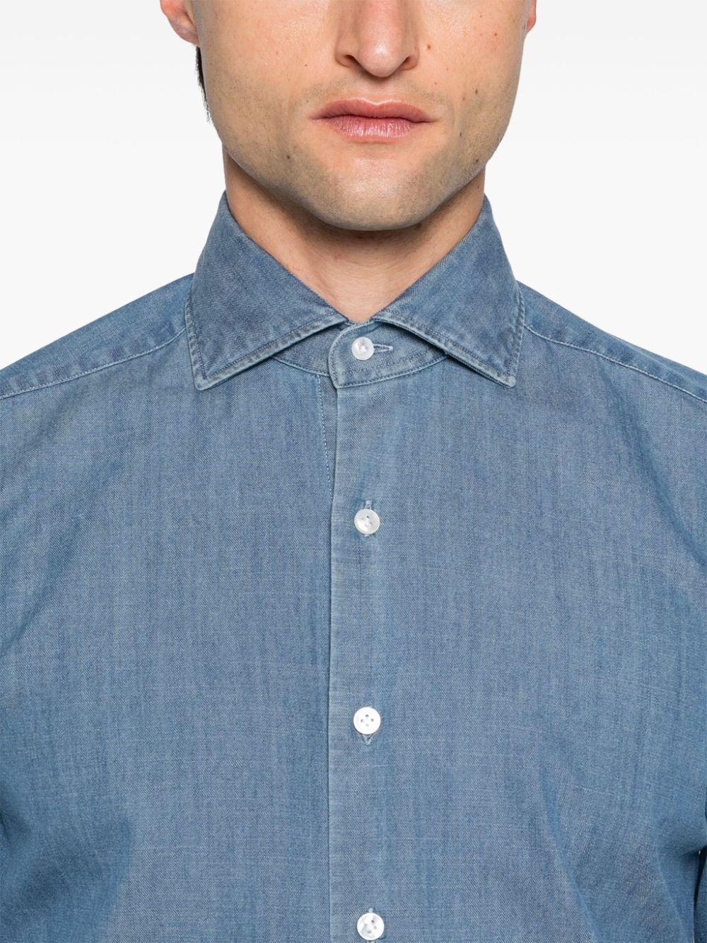 Barba Napoli メンズ ブルー シャンブレー シャツ シャツ