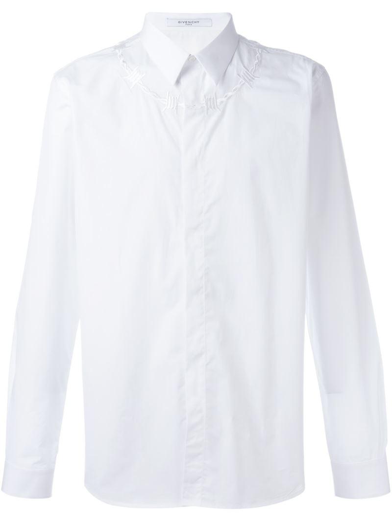 Givenchy Cotton Barbed Wire Embroidered Shirt in White for Men | Lyst