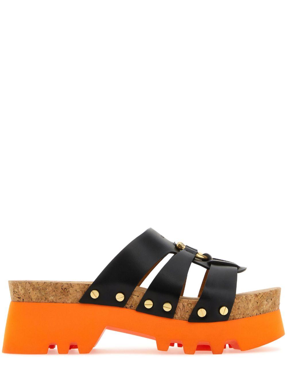 Chloé Leather Platform Cork Sandals in Orange | Lyst
