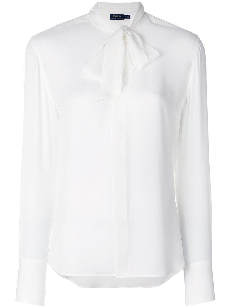 Polo Ralph Lauren Pussy-bow Blouse in White | Lyst