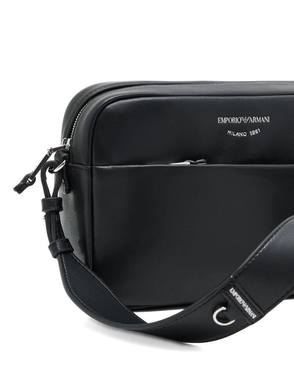 Emporio Armani Logo-Print Leather Shoulder Bag in Black for Men