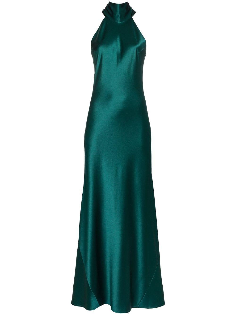 Galvan London Sienna Halterneck Maxi Dress in Green | Lyst