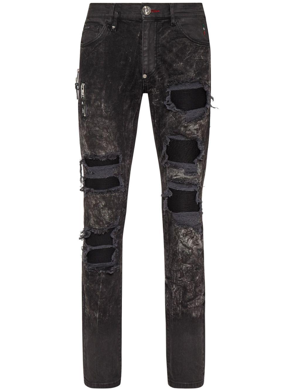 Philipp Plein Ripped Stonewashed Skinny Jeans in Black for Men