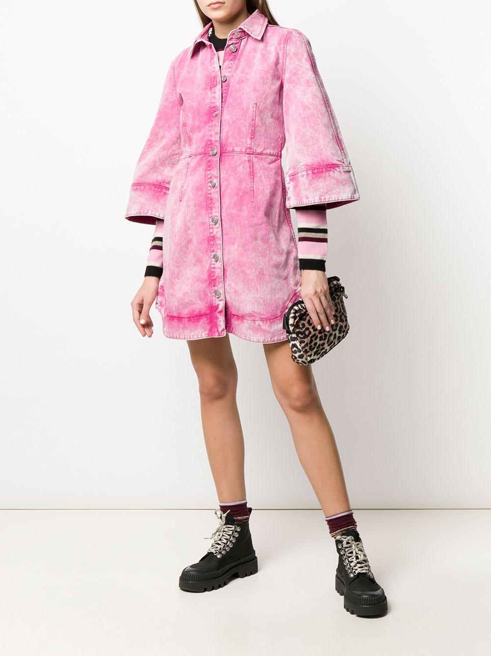 Ganni Washed Denim Dress in Pink | Lyst