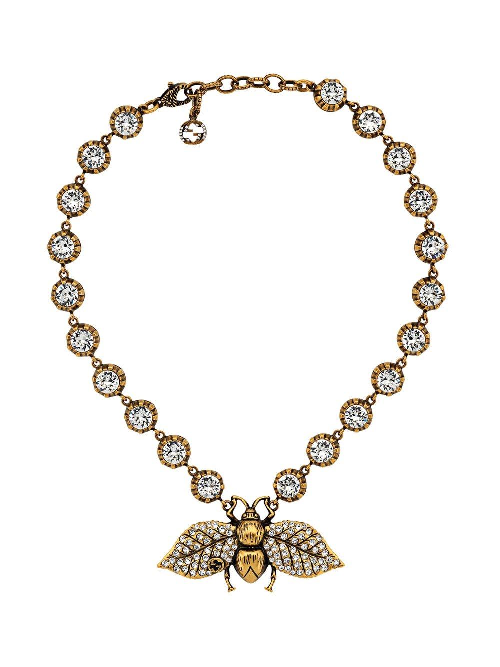 Gucci Crystal Embellished Bee Necklace in Metallic | Lyst