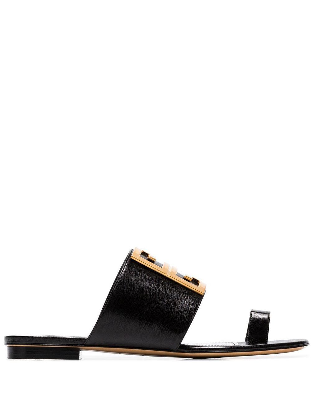 Givenchy Black Leather 4g Flat Sandals | Lyst