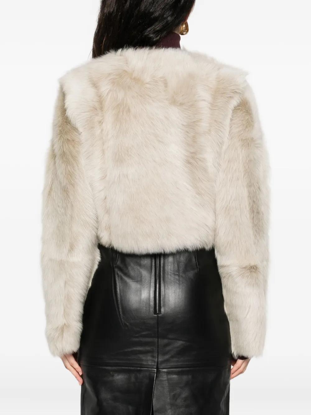 IRO Lamb-Fur Cropped Jacket in Natural Lyst UK