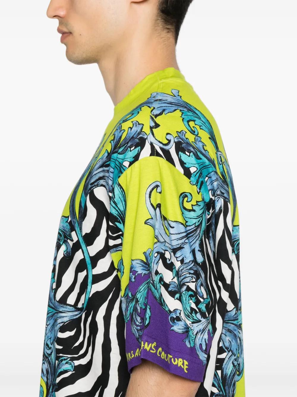 VERSACE バロッコ ステンシル Tシャツ ブルー メンズ Versace Jeans Couture ゼブラ バロッコプリント Tシャツ