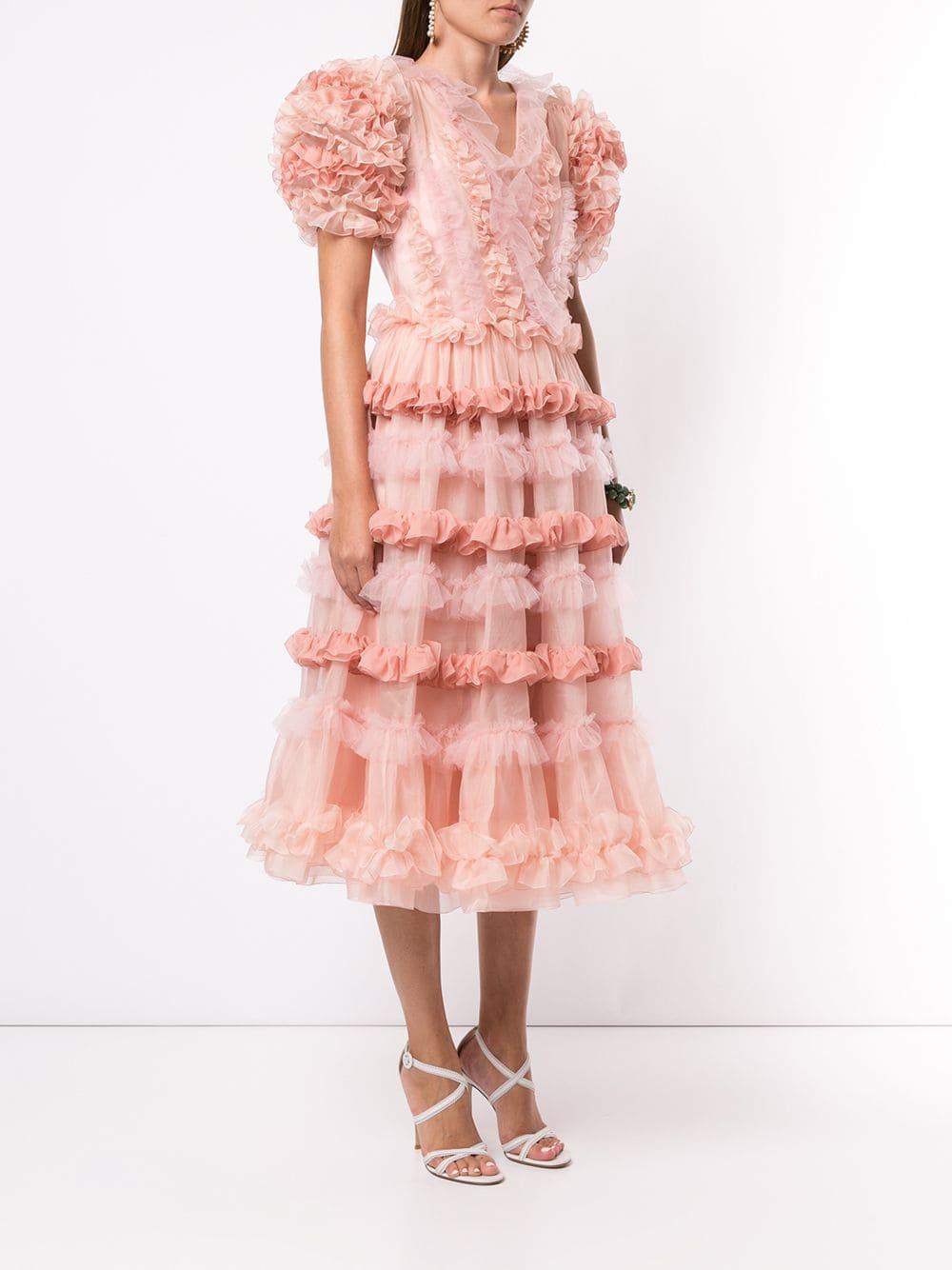 Dolce & Gabbana Ruffled Midi Dress in Pink | Lyst