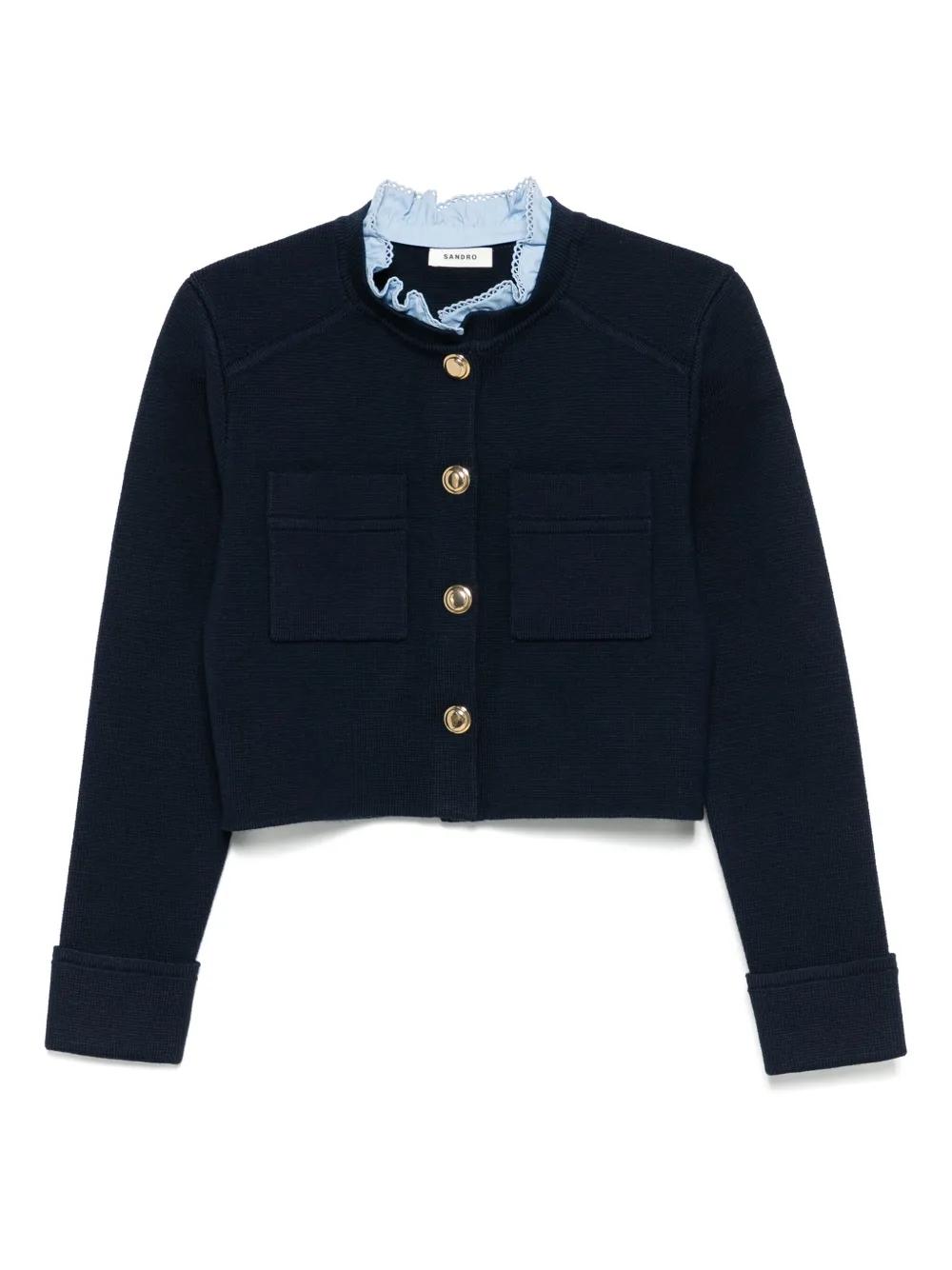 Sandro 白ニットカーディガン 新品 SANDRO ラッフルディテール カーディガン | ニュートラル