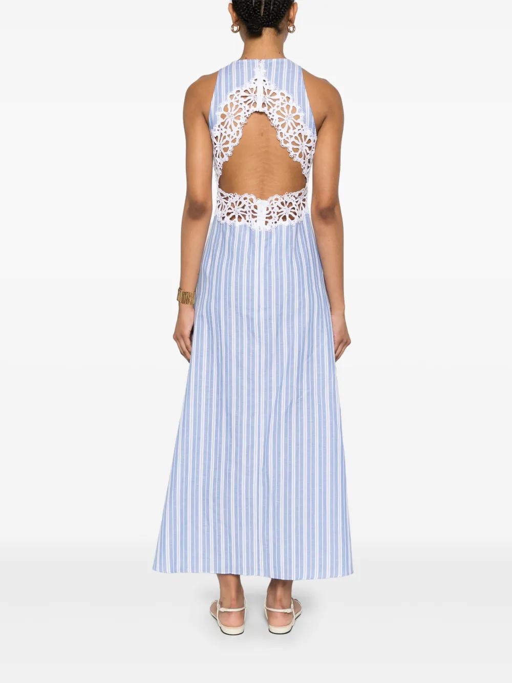 Sandro Striped Maxi Dress With Lace in Blue | Lyst Australia Sandro Striped Maxi Dress With Lace in Blue | Lyst Australia