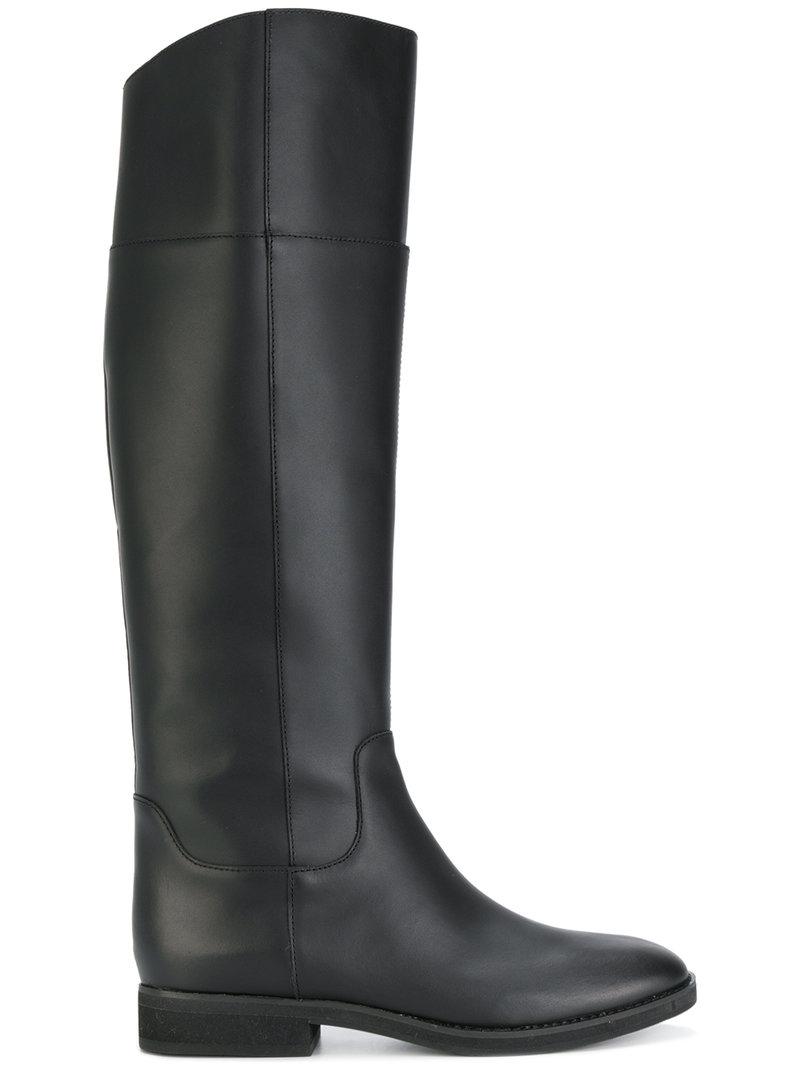 Jil Sander Navy Leather Long Riding Boots in Black | Lyst