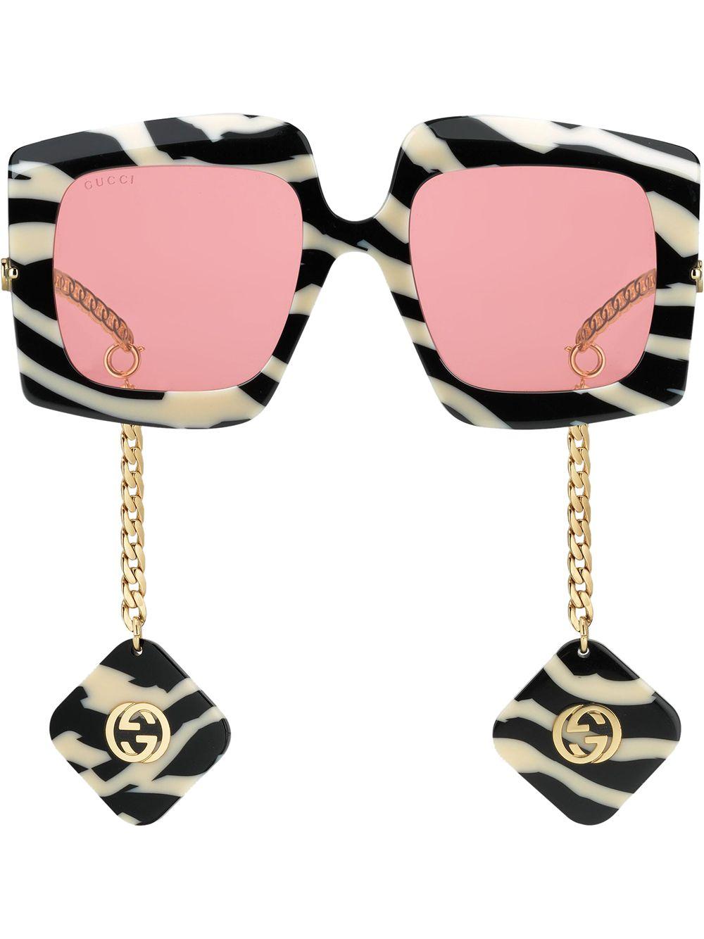 Gucci Interlocking G Zebra-print Square Sunglasses in Black | Lyst