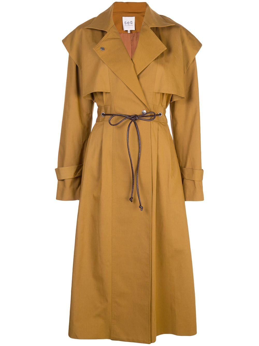 Sea Cotton Long Trench Coat in Brown Lyst