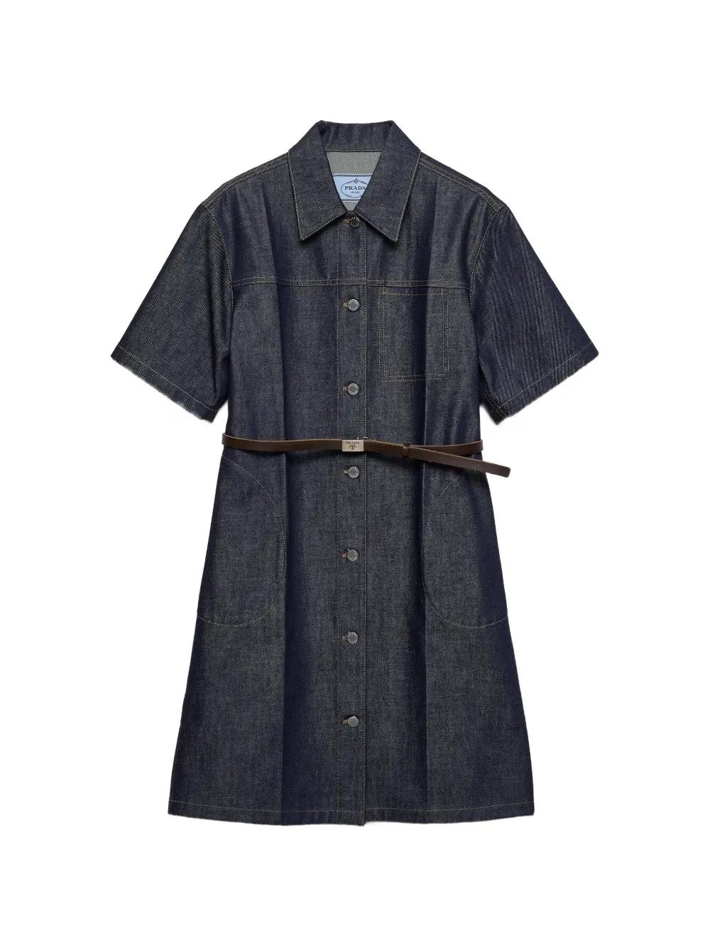 white christmas dresses Prada // Blue & Silver Denim Oversized Distressed Logo Shirt – VSP  Consignment main image 1