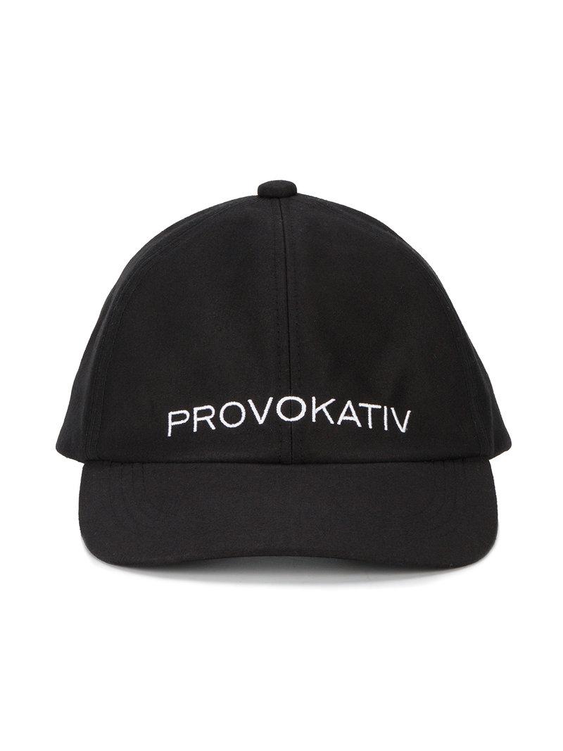 Johnlawrencesullivan Cotton Provokativ Embroidered Hat In Black For Men Lyst