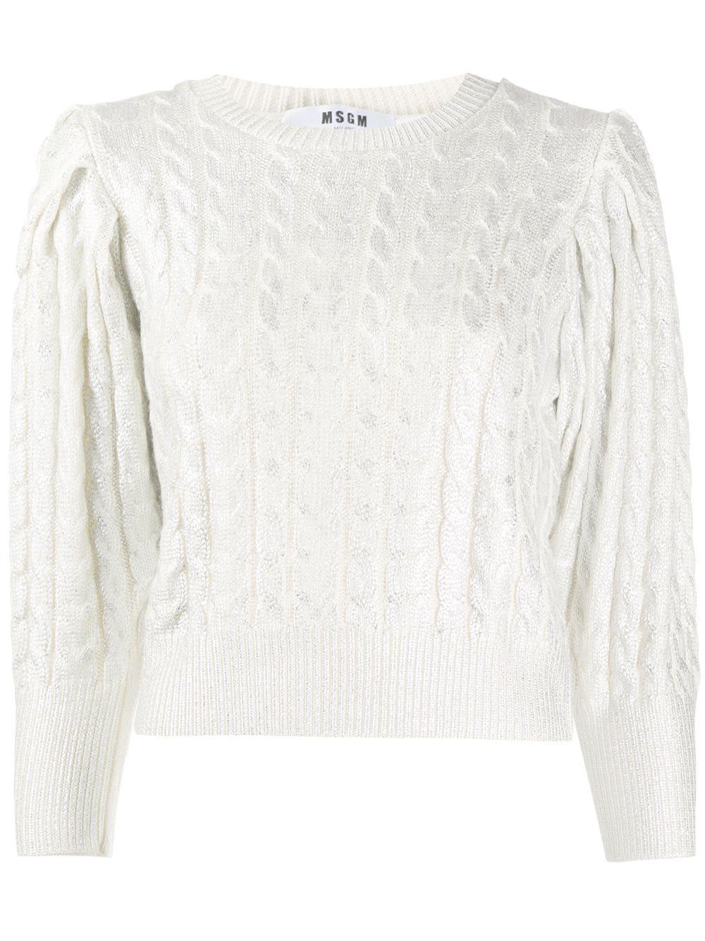 MSGM Wool Cropped Cable-knit Sweater in Silver (Metallic) - Lyst
