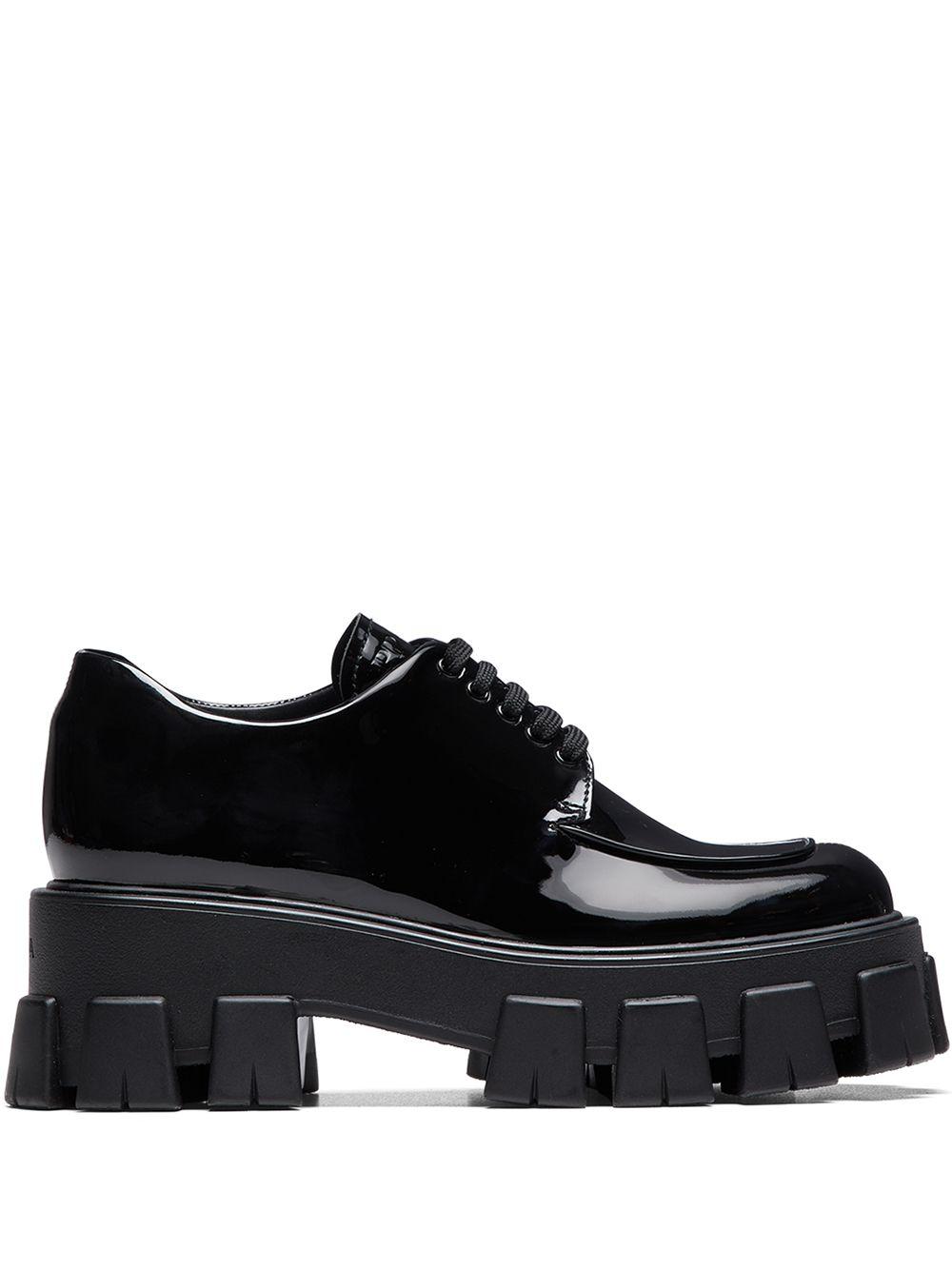 Prada Leather Chunky Sole Derby Shoes in Black - Lyst