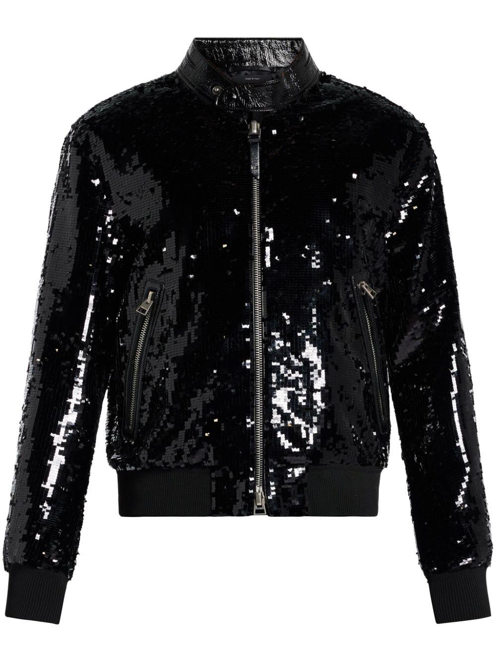 Tom Ford メンズ ブラック スパンコール ボンバージャケット ジャケット