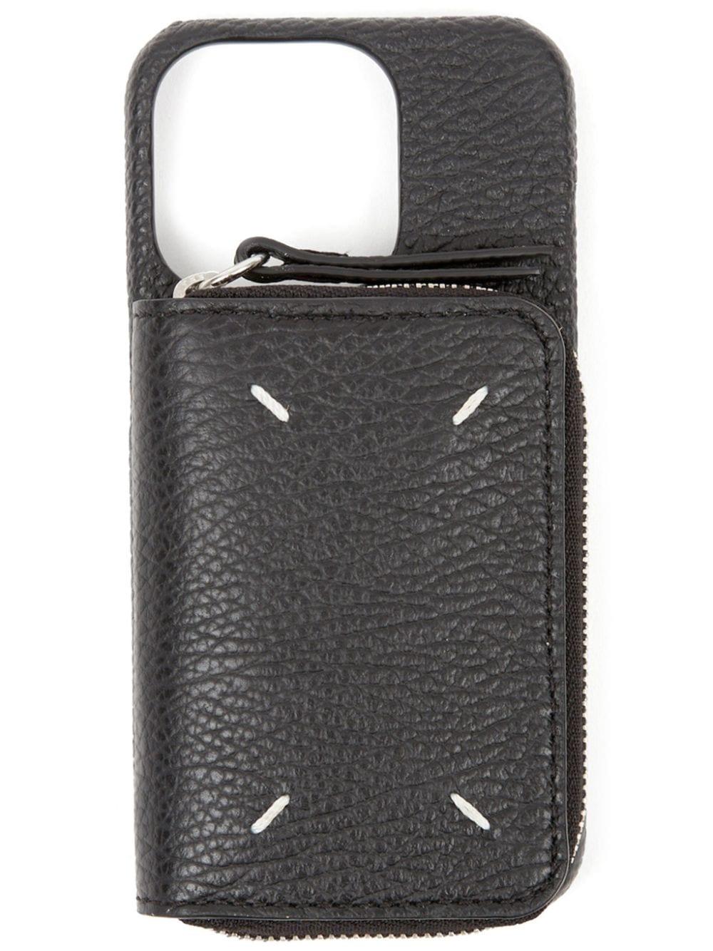 Maison Margiela Logo-embroidered Leather Phone Case in Black | Lyst