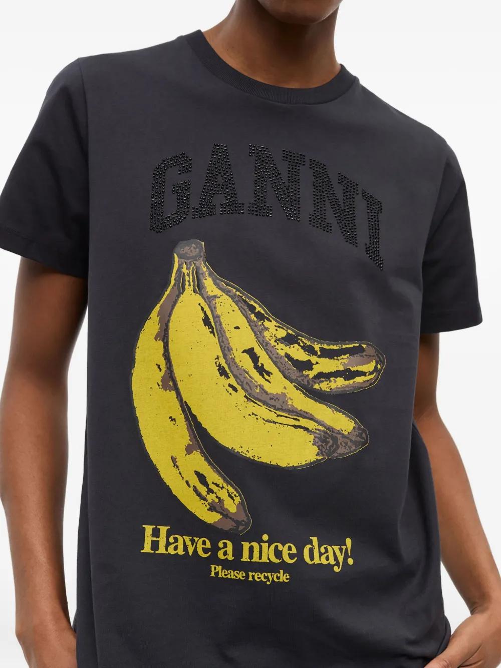 Ganni Banana-Print T-Shirt in Black | Lyst