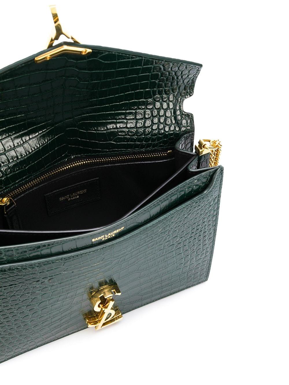 Saint Laurent Cassandre Monogram Green Croc Embossed Leather Pouch Bag New