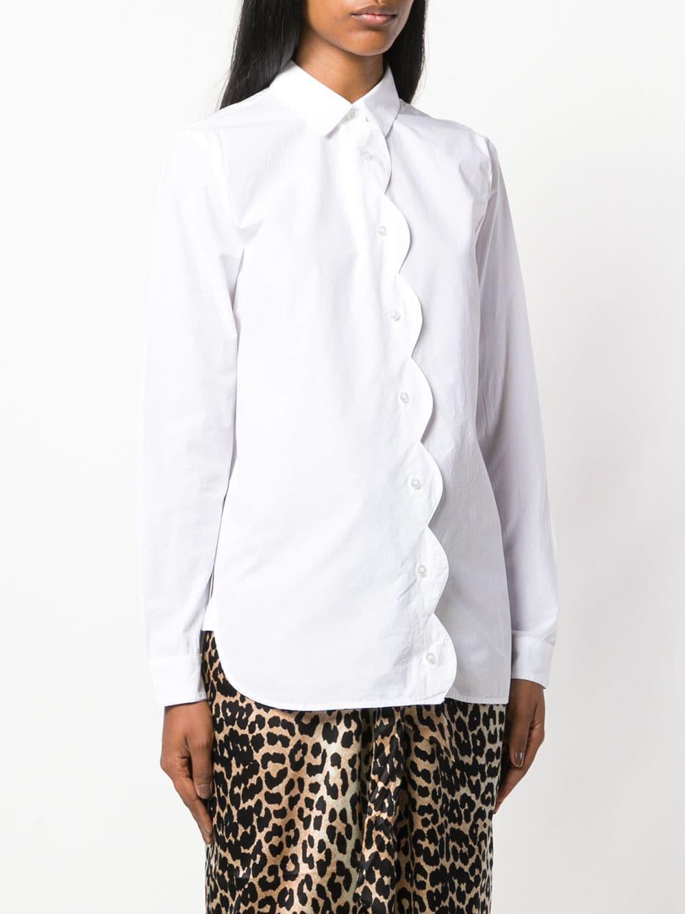 Ganni Scallop Trim Shirt in White | Lyst