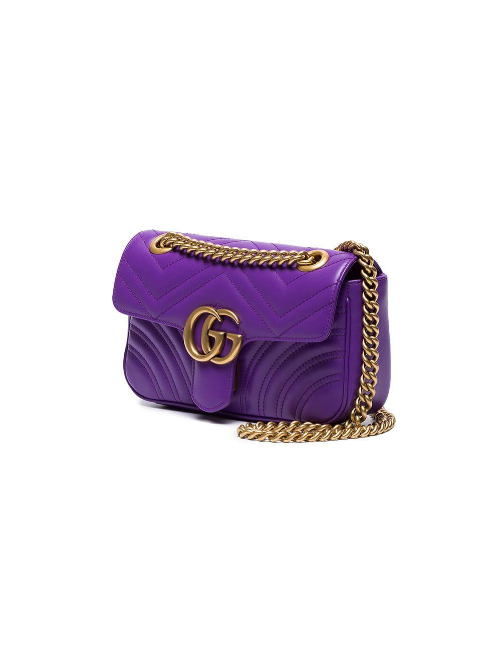Gucci Purple GG Marmont Mini Leather Shoulder Bag - Lyst