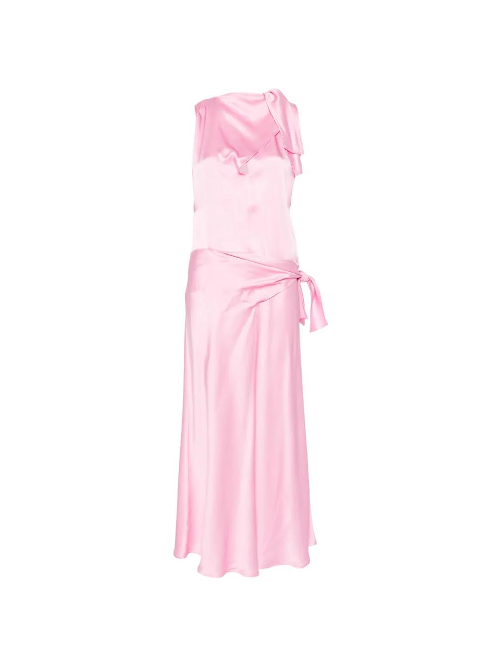 open lace back dress One shoulder gown with tie