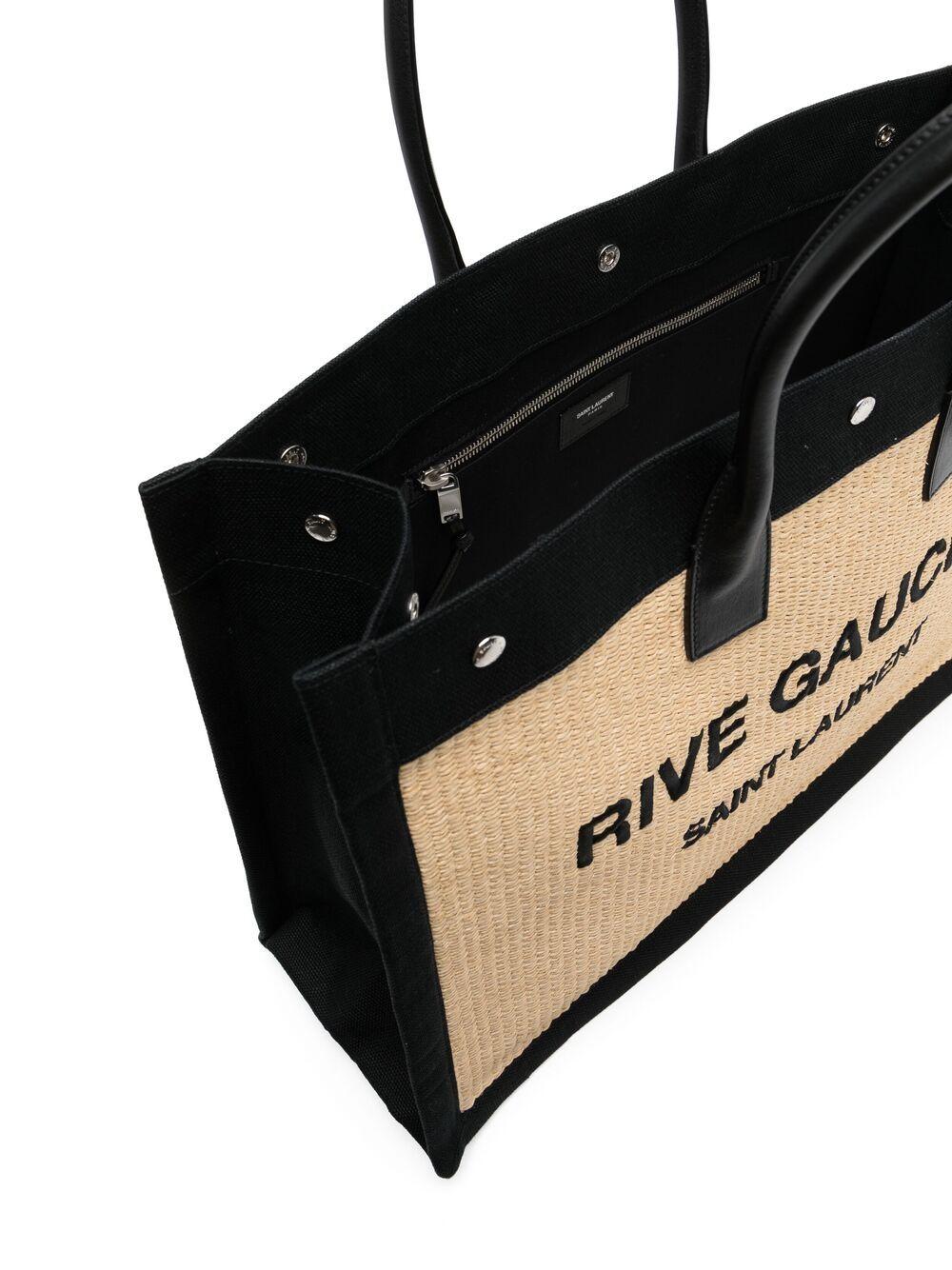 Saint Laurent Rive Gauche Straw Tote Bag in Black | Lyst