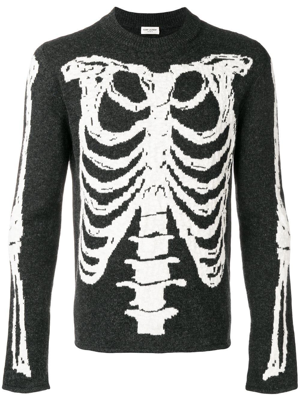 Saint Laurent Wool Skeleton Intarsia Knit Sweater in Grey (Gray) for Men - Save 70% - Lyst