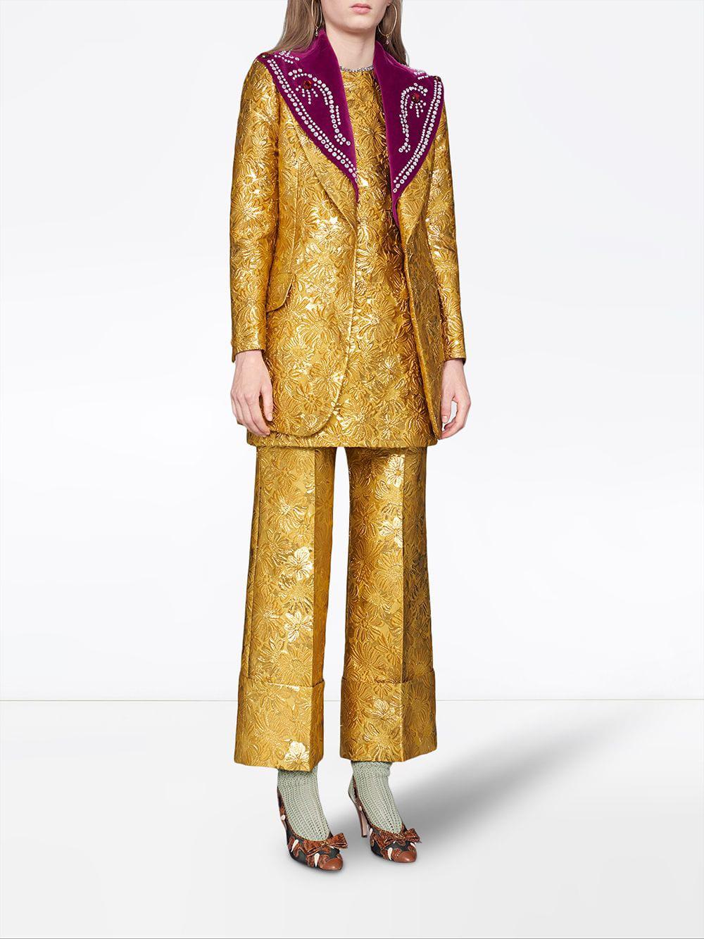 Gucci Synthetic Floral Brocade Trousers 